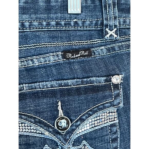 ROCK AND ROLL COWGIRL LOW RISE DISTRESSED BOOTCUT WESTERN BLING RODEO JEANS - Picture 11 of 14